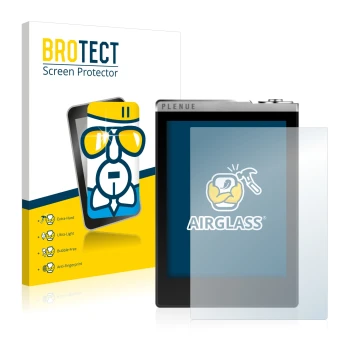 Front side of a product packaging with the brand logo BROTECT. Next to it is the device Cowon Plenue D shown with the correspo