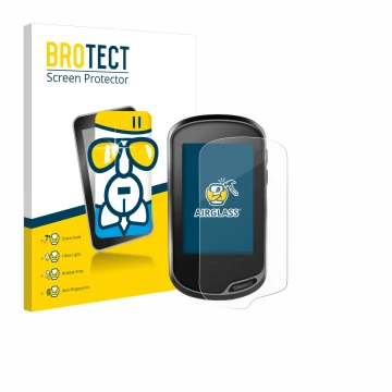 Front side of a product packaging with the brand logo BROTECT. Next to it is the device Garmin Oregon 700 shown with the corre