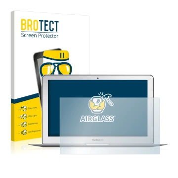 Front side of a product packaging with the brand logo BROTECT. Next to it is the device Apple MacBook Air 11