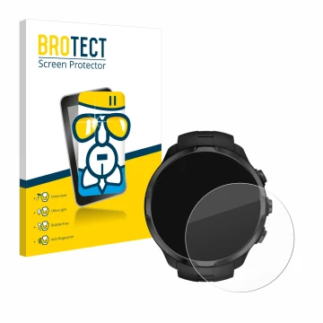 Front side of a product packaging with the brand logo BROTECT. Next to it is the device Suunto Spartan Sport Wrist HR shown wi