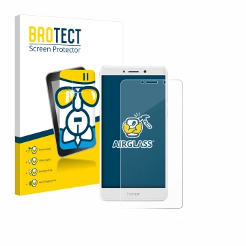 Front side of a product packaging with the brand logo BROTECT. Next to it is the device Honor 6X shown with the corresponding 