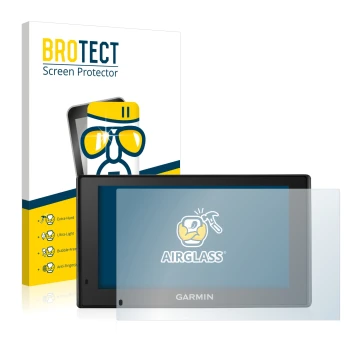 Front side of a product packaging with the brand logo BROTECT. Next to it is the device Garmin DriveTrack 70LM shown with the 