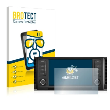 Front side of a product packaging with the brand logo BROTECT. Next to it is the device Seat Ateca 2016 Media System Plus 8