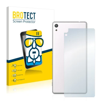 Front side of a product packaging with the brand logo BROTECT. Next to it is the device Sony Xperia XA Ultra (Back) shown with