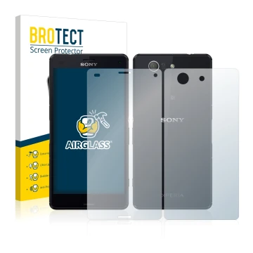 Front side of a product packaging with the brand logo BROTECT. Next to it is the device Sony Xperia Z3 Compact D5803 (Front+Ba