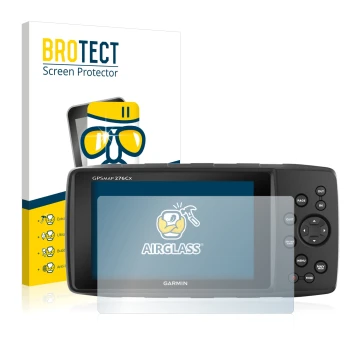 Front side of a product packaging with the brand logo BROTECT. Next to it is the device Garmin 276Cx shown with the correspond