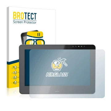 Front side of a product packaging with the brand logo BROTECT. Next to it is the device Wacom Cintiq Pro 16 shown with the cor