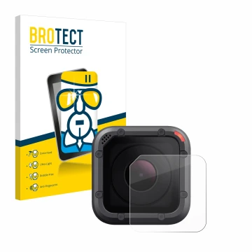Front side of a product packaging with the brand logo BROTECT. Next to it is the device GoPro Hero 5 Session Lens (housing) sh