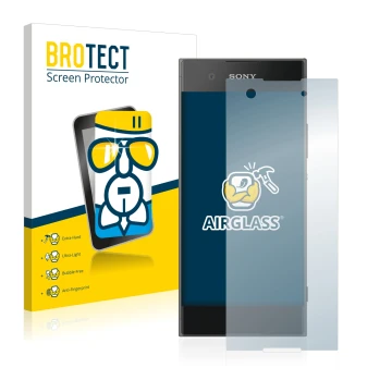 Front side of a product packaging with the brand logo BROTECT. Next to it is the device Sony Xperia XA1 shown with the corresp