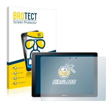 Front side of a product packaging with the brand logo BROTECT. Next to it is the device Samsung Galaxy Book 12 shown with the 
