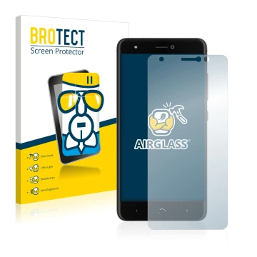 Front side of a product packaging with the brand logo BROTECT. Next to it is the device BQ Aquaris X shown with the correspond