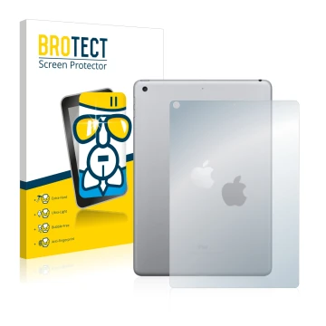 Front side of a product packaging with the brand logo BROTECT. Next to it is the device Apple iPad 9.7