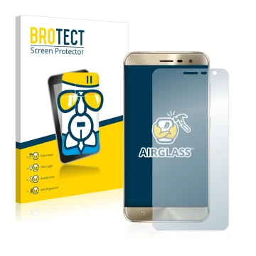 Front side of a product packaging with the brand logo BROTECT. Next to it is the device ASUS ZenFone 3 ZE552KL shown with the 