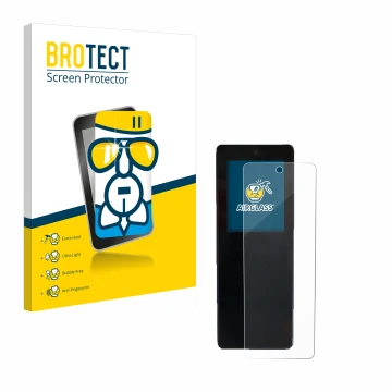 Front side of a product packaging with the brand logo BROTECT. Next to it is the device Stromer ST2 Omni-Display shown with th