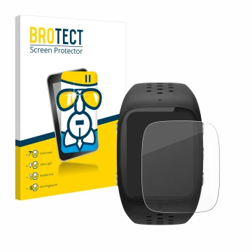 Front side of a product packaging with the brand logo BROTECT. Next to it is the device Polar M430 shown with the correspondin