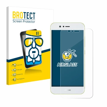 Front side of a product packaging with the brand logo BROTECT. Next to it is the device Huawei Nova 2 shown with the correspon