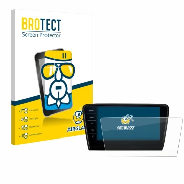 Front side of a product packaging with the brand logo BROTECT. Next to it is the device Skoda Octavia 2017 Infotainment System