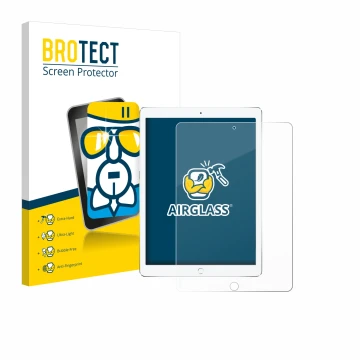Front side of a product packaging with the brand logo BROTECT. Next to it is the device Apple iPad Pro 10.5