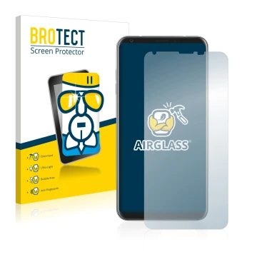 Front side of a product packaging with the brand logo BROTECT. Next to it is the device LG V30 shown with the corresponding sc