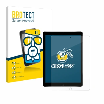 Front side of a product packaging with the brand logo BROTECT. Next to it is the device Apple iPad Pro 12.9