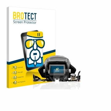 Front side of a product packaging with the brand logo BROTECT. Next to it is the device KTM 1290 Super Adventure S 2017 Speedo