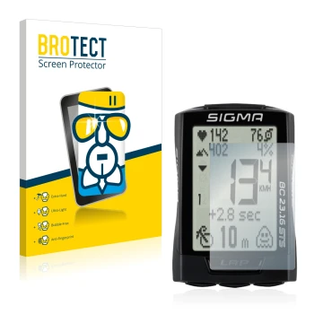 Front side of a product packaging with the brand logo BROTECT. Next to it is the device Sigma BC 23.16 shown with the correspo