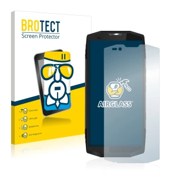 Front side of a product packaging with the brand logo BROTECT. Next to it is the device Blackview BV9000 Pro shown with the co