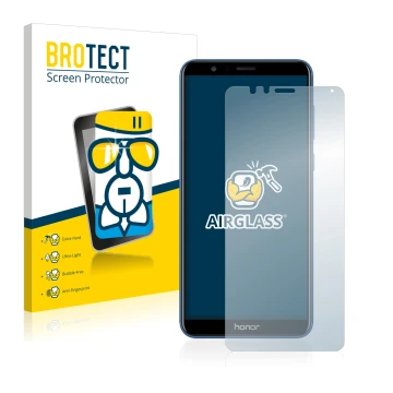 Front side of a product packaging with the brand logo BROTECT. Next to it is the device Honor 7X shown with the corresponding 