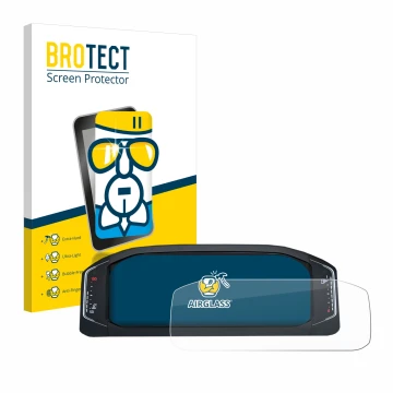 Front side of a product packaging with the brand logo BROTECT. Next to it is the device Volkswagen Active Info Display T-Roc s