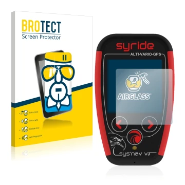 Front side of a product packaging with the brand logo BROTECT. Next to it is the device Syride Sys'Nav V3 shown with the corre