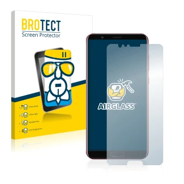 Front side of a product packaging with the brand logo BROTECT. Next to it is the device Honor View 10 shown with the correspon