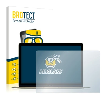 Front side of a product packaging with the brand logo BROTECT. Next to it is the device Apple MacBook Retina 12