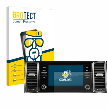 Front side of a product packaging with the brand logo BROTECT. Next to it is the device Skoda Columbus Kodiaq 2017-2018 Infota