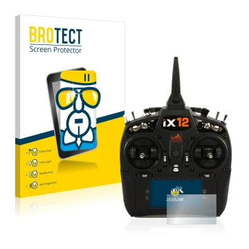 Front side of a product packaging with the brand logo BROTECT. Next to it is the device Spektrum IX12 shown with the correspon