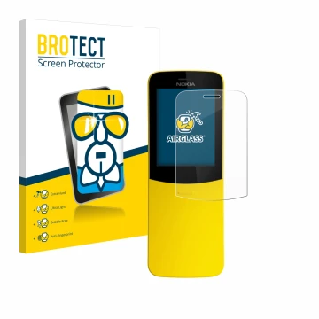 Front side of a product packaging with the brand logo BROTECT. Next to it is the device Nokia 8110 shown with the correspondin