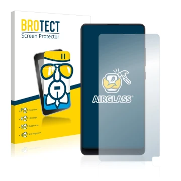 Front side of a product packaging with the brand logo BROTECT. Next to it is the device Xiaomi Mi Mix 2S shown with the corres
