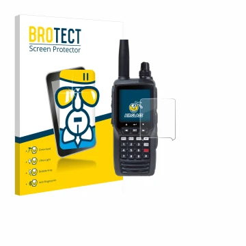 Front side of a product packaging with the brand logo BROTECT. Next to it is the device Yaesu FTA-450 shown with the correspon