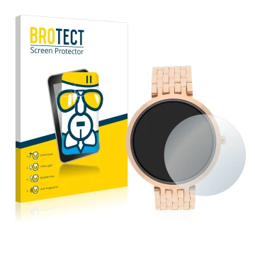 Front side of a product packaging with the brand logo BROTECT. Next to it is the device Xlyne X-Watch Siona XW Fit shown with 