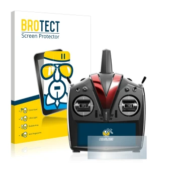 Front side of a product packaging with the brand logo BROTECT. Next to it is the device VBar Control Touch shown with the corr