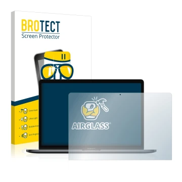 Front side of a product packaging with the brand logo BROTECT. Next to it is the device Apple MacBook Pro 15
