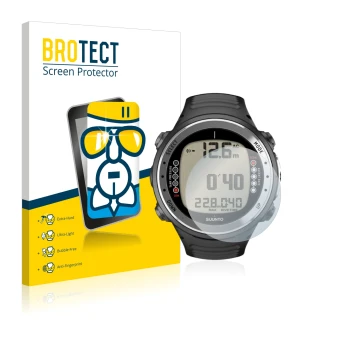 Front side of a product packaging with the brand logo BROTECT. Next to it is the device Suunto D4I shown with the correspondin
