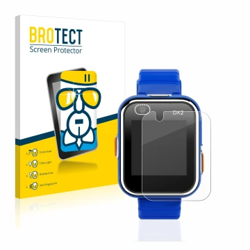Front side of a product packaging with the brand logo BROTECT. Next to it is the device Vtech Kidizoom Smart Watch DX2 shown w