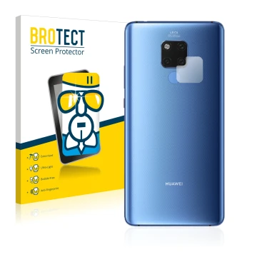 Front side of a product packaging with the brand logo BROTECT. Next to it is the device Huawei Mate 20 X (ONLY Camera Lens) sh