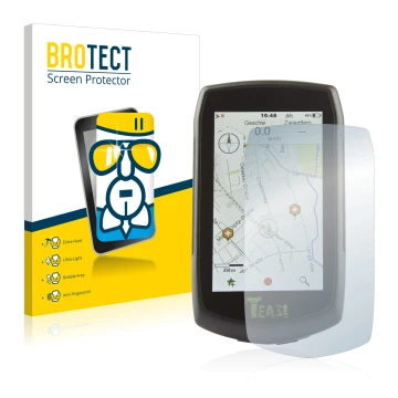 Front side of a product packaging with the brand logo BROTECT. Next to it is the device A-Rival Teasi One4 shown with the corr