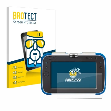 Front side of a product packaging with the brand logo BROTECT. Next to it is the device Vtech Storio Max XL 2.0 shown with the