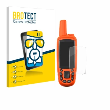 Front side of a product packaging with the brand logo BROTECT. Next to it is the device Garmin Astro 430 shown with the corres