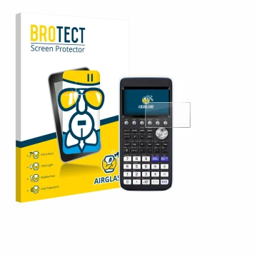 Front side of a product packaging with the brand logo BROTECT. Next to it is the device Casio FX-CG50 shown with the correspon