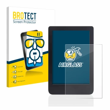 Front side of a product packaging with the brand logo BROTECT. Next to it is the device Tolino Shine 3 shown with the correspo