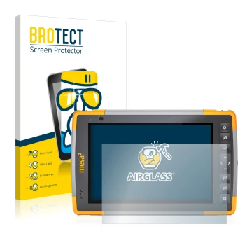 Front side of a product packaging with the brand logo BROTECT. Next to it is the device Juniper Systems Mesa 2 Rugged Tablet s