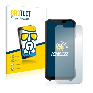 Front side of a product packaging with the brand logo BROTECT. Next to it is the device Ulefone Armor 6 shown with the corresp